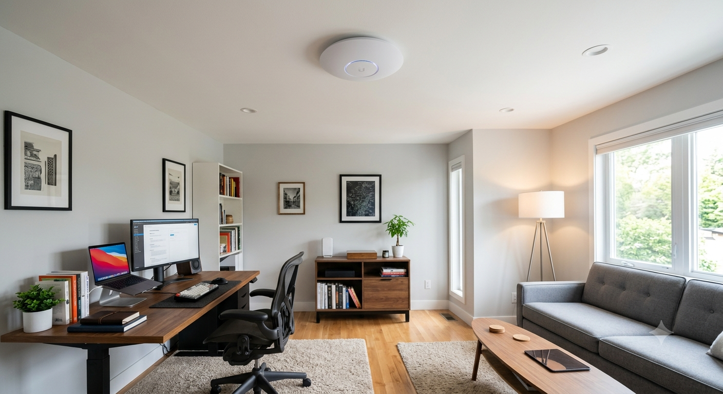 Flush ceiling-mounted AP, no visible cables